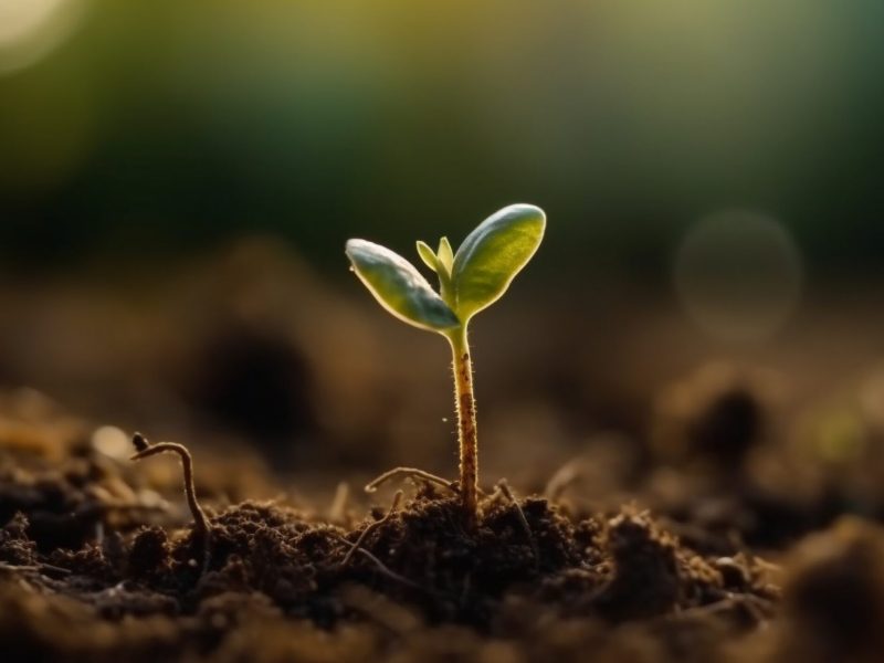 New life sprouts from seedling in dirt generated by artificial intelligence